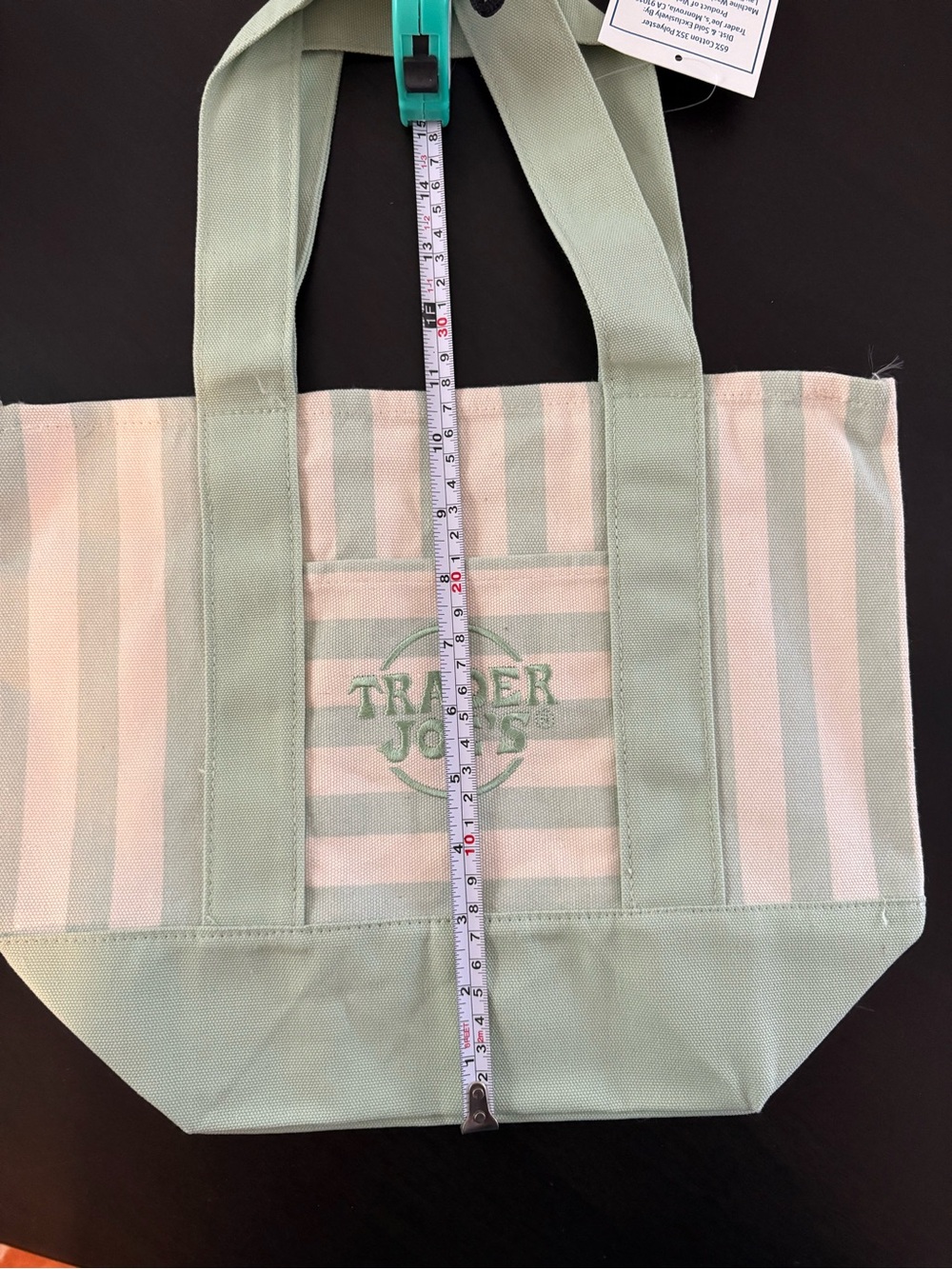 Trader Joe's Mint Green Stripe Canvas Mini Tote NWT Limited Edition - Picture 4 of 5